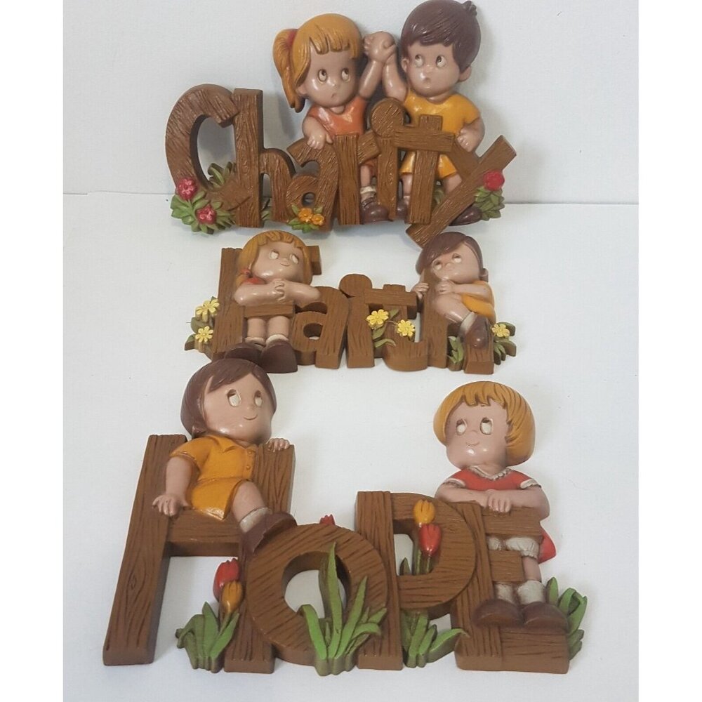 VINTAGE BURWOOD Products Wall Plaques Hanging Decor Lot Of 3 FAITH HOPE CHARITY